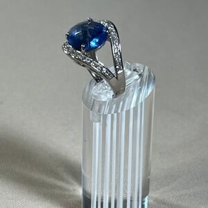 Ross Simons Sterling Silver Blue and Clear Stone Cocktail Statement Ring 6.75